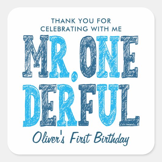Mr. Onederful最初の誕生日写真ありがとう スクエアシール (正面)