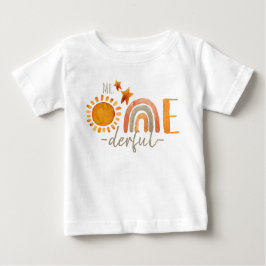 Mr.Onederful第1誕生日レインボーと太陽パーティー ベビーTシャツ