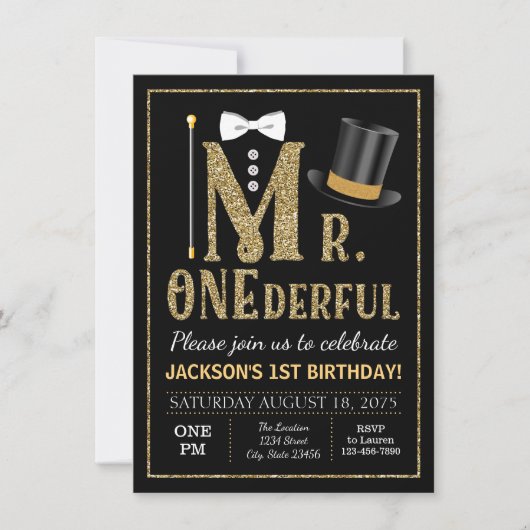 Mr.OneDerful誕生日パーティーへの招待 招待状 (正面)