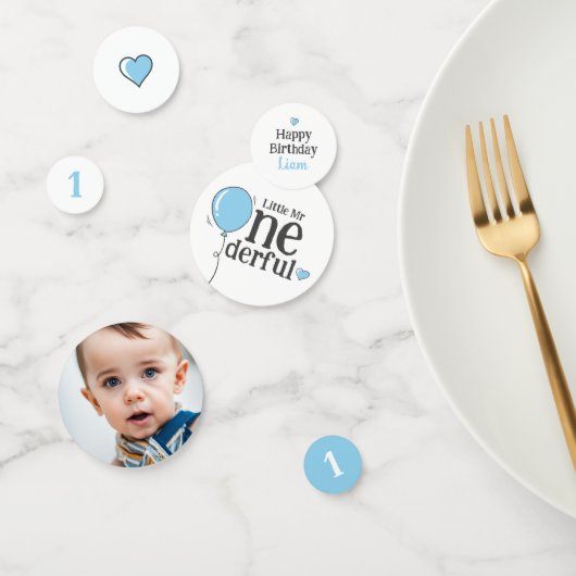 Mr. Onederful誕生日ブルーカスタムフォト コンフェッティ (グループ)