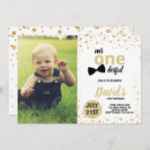 Mr. Onederful金ゴールド紙吹雪最初の誕生日写真 招待状 (正面/裏面)