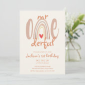 Mr Onederful ボヘミアン レインボー ハート 写真 1歳の誕生日 招待状 (スタンド正面)
