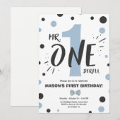 Mr. onederful birthday invitation Boy Black Blue 招待状 (正面/裏面)