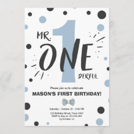 Mr. onederful birthday invitation Boy Black Blue 招待状