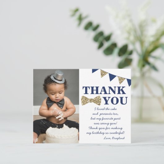 Mr. Onederful Blueと金ゴールドありがとうポストカード ポストカード (スタンド正面)