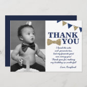 Mr. Onederful Blueと金ゴールドファースト誕生日写真 サンキューカード (正面/裏面)