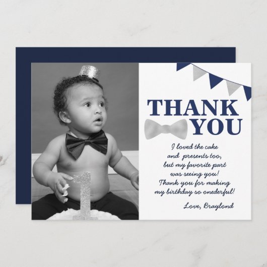 Mr. Onederful BlueとSilverの最初の誕生日写真 サンキューカード (正面/裏面)