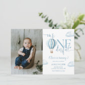 Mr. Onederful Blue Balloon Boy Photo 1st Birthday 招待状 (スタンド正面)