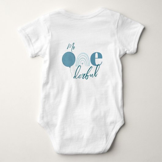 Mr Onederful Blue Cloud Boho First Birthday ベビーボディスーツ (裏面)