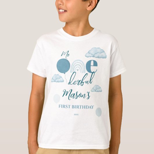Mr Onederful Blue Sky Cloud Boho First Birthday Tシャツ (正面)