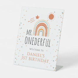 MR Onederful Boho Rainbow 1st Birthday Welcomサイン 台座サイン