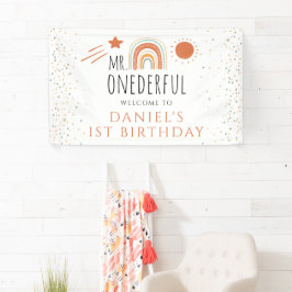 MR Onederful Boho Rainbow 1st Birthday Welcomサイン 横断幕