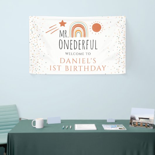 MR Onederful Boho Rainbow 1st Birthday Welcomサイン 横断幕 (トレードショー)