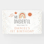 MR Onederful Boho Rainbow 1st Birthday Welcomサイン 横断幕 (横)