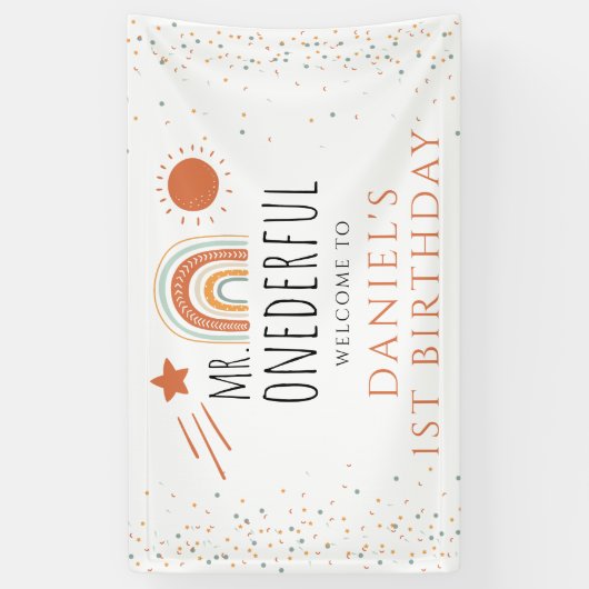 MR Onederful Boho Rainbow 1st Birthday Welcomサイン 横断幕 (縦)