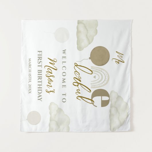 Mr Onederful Cloud Dream Boho Neutral 1st Birthday タペストリー (正面(横))