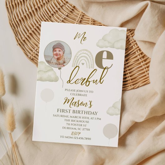 Mr ONEderful Photo First Birthday 招待状