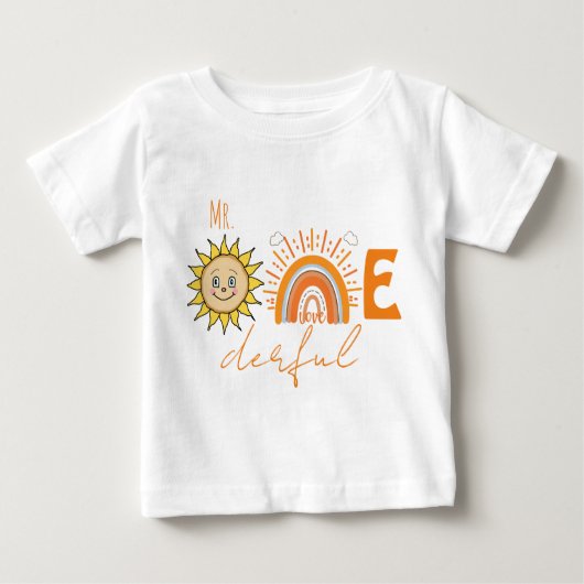 Mr.Onederful Rainbow and Sunパーティーベビー1st Birthd ベビーTシャツ (正面)