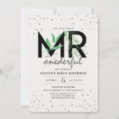 MR Onederful Tropical Greeneryモダン1st Birthday 招待状 (正面)