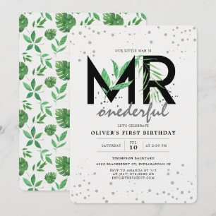 MR Onederful Tropical Greeneryモダン1st Birthday 招待状