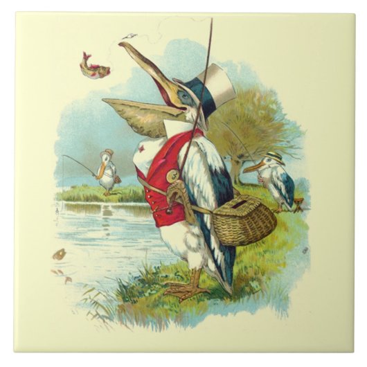 MR PELICAN魚釣り，クリーム タイル (正面)