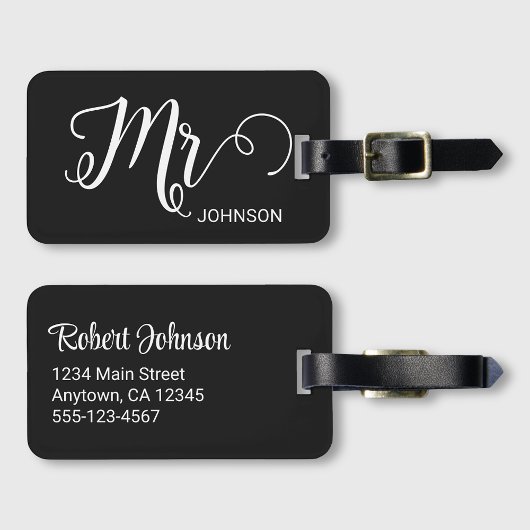 Mr Personalized Elegant Script Groom Name Black ラゲッジタグ