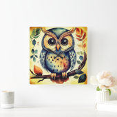 Mr. Primitive Owl スクエア壁時計 (ホーム)