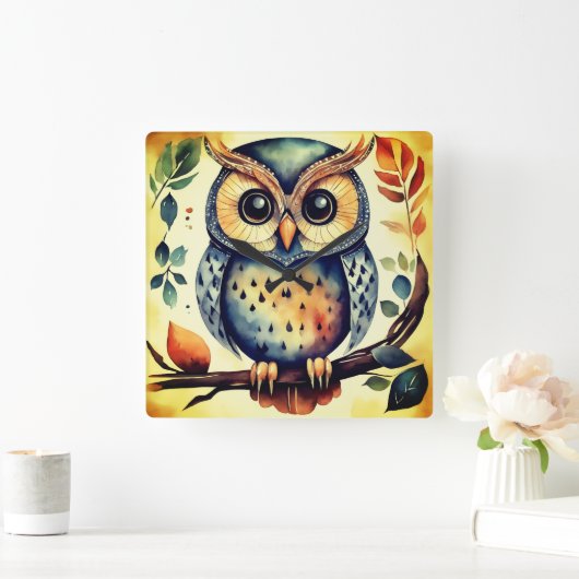 Mr. Primitive Owl スクエア壁時計 (ホーム)