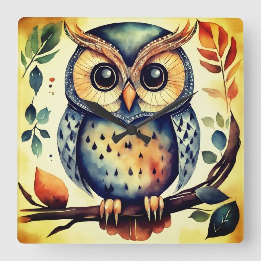 Mr. Primitive Owl スクエア壁時計 (正面)