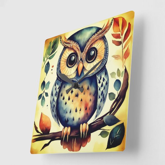 Mr. Primitive Owl スクエア壁時計 (傾斜)