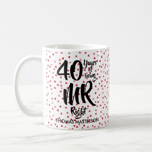 Mr Right 40周年 ルビーのハートの紙吹雪 コーヒーマグカップ (左)