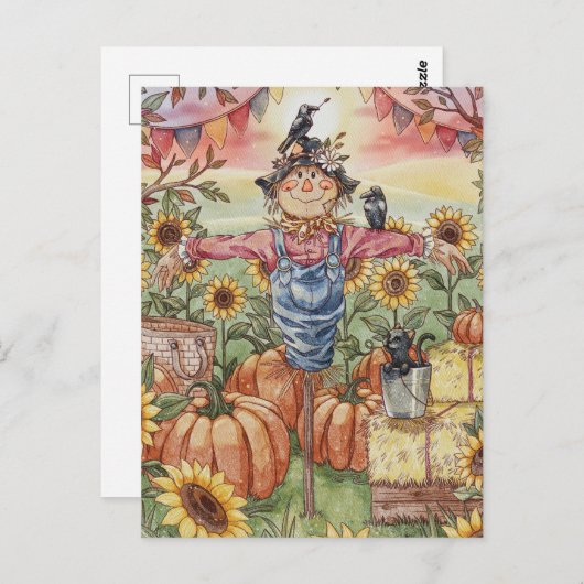 「Mr. Scakerrow」 – かわいいハロウィーンのイラストレーション ポストカード (正面/裏面)