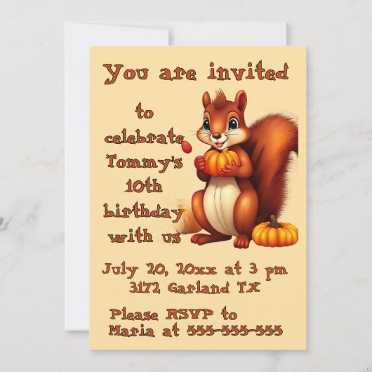Mr. Squirrel Fall Birthday Party Invitation 招待状 (正面)