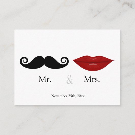 Mr. & the Mrs. (Lips and the Stache)ウェディングRSVP エンクロージャーカード (正面)