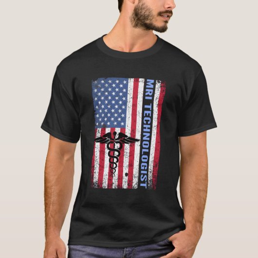 Mri技術者X線技術アメリカ国旗の実験室 Tシャツ (正面)