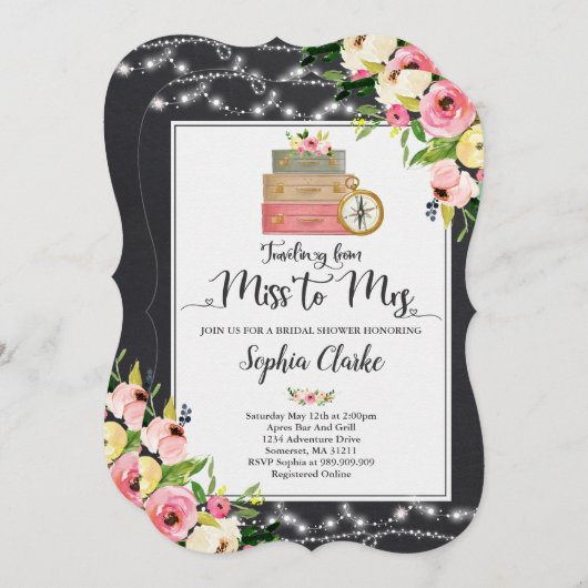 Mrsへのブライダル·恋しく思シャワーの招待フローラ 招待状 (正面/裏面)