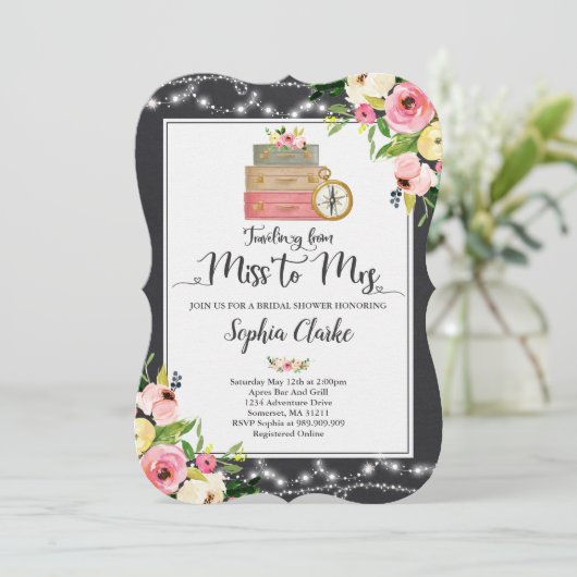 Mrsへのブライダル·恋しく思シャワーの招待フローラ 招待状 (スタンド正面)