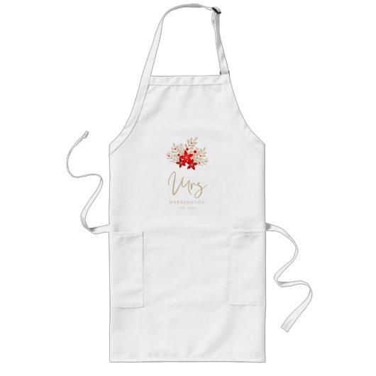 MRSクリスマスホリーの枝ポインセティアスブーケ ロングエプロン (正面)