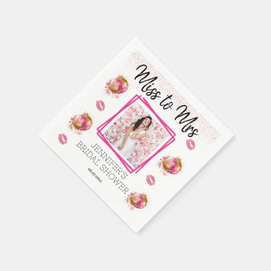 Mrs恋しく思 Pinkへのグリッターのブライダルシャワー写真 スタンダードカクテルナプキン (角)