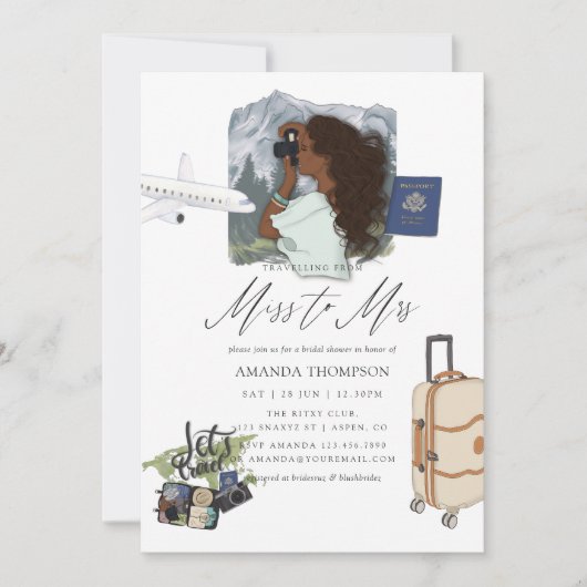 Mrs恋しく思 Travel Bridal Showerへの招待 招待状 (正面)