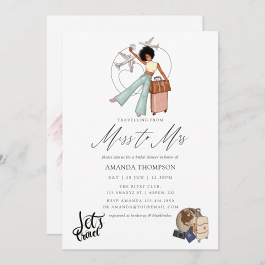 Mrs恋しく思 Travel Bridal Showerへの招待 招待状 (正面/裏面)