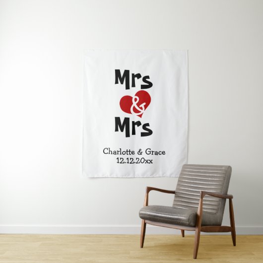 Mrs. と Mrs. の写真用背景 - オーダーメイドの結婚式 タペストリー (インサイチュ)