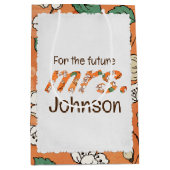 MRS.用オレンジの花柄パターン ミディアムペーパーバッグ (正面)