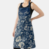 Mrs Chef Typography Indigo French Toile Floral  エプロン (インサイチュ)