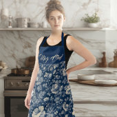 Mrs Chef Typography Indigo French Toile Floral  エプロン