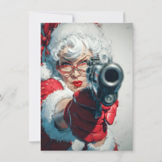 Mrs Claus has a Gun Funny Christmas Cards シーズンカード (正面)