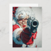 Mrs Claus has a Gun Funny Christmas Cards シーズンカード (正面/裏面)