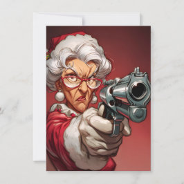 Mrs Claus has a Gun Funny Christmas Cards シーズンカード