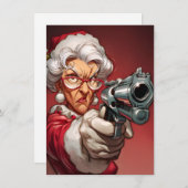 Mrs Claus has a Gun Funny Christmas Cards シーズンカード (正面/裏面)