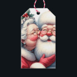 Mrs Clause Santa Cute キスをする Christmas ギフトタグ<br><div class="desc">贈り物のラベルから愛らしい。ミセス・ク与えジョーンのキスはサンタの頬に。懐かしいクリスマス与えの雰囲気を味わえる可愛い愛アート。</div>